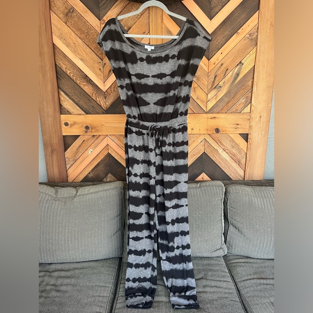 SUSINA Nordstrom Black Grey Tie Dye Drawstring Waist Pants Jumpsuit Medium